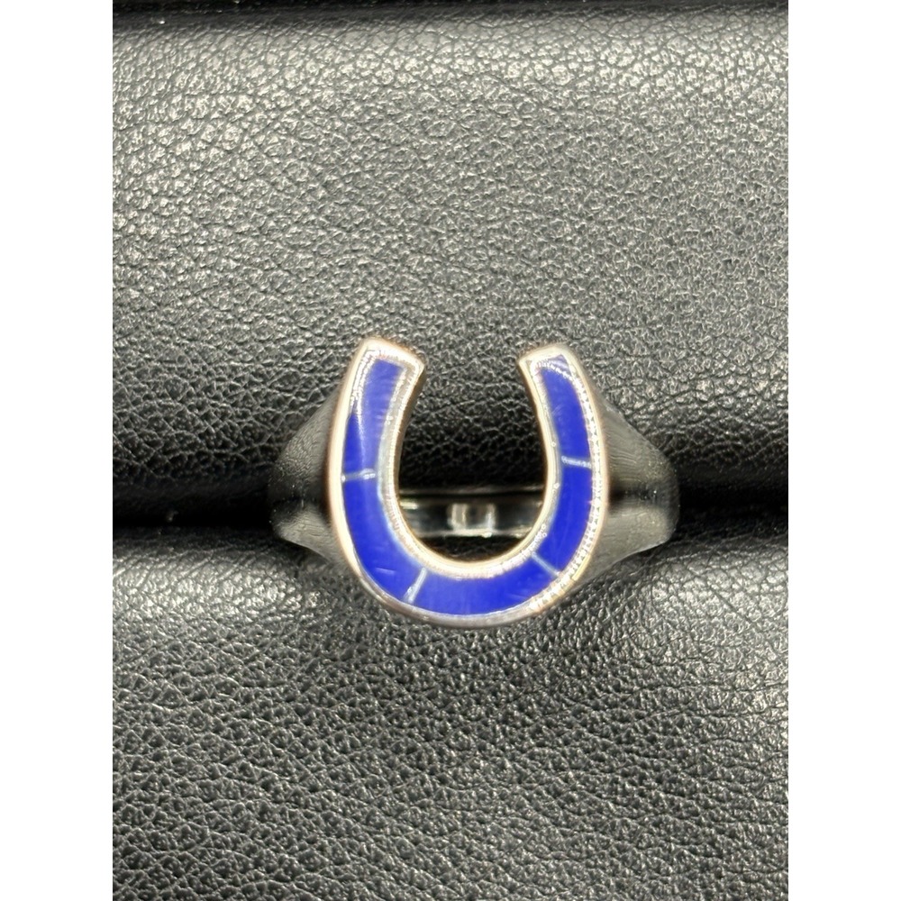 New Condition Sterling Silver Lapis Horseshoe Size 8.75 925 G6